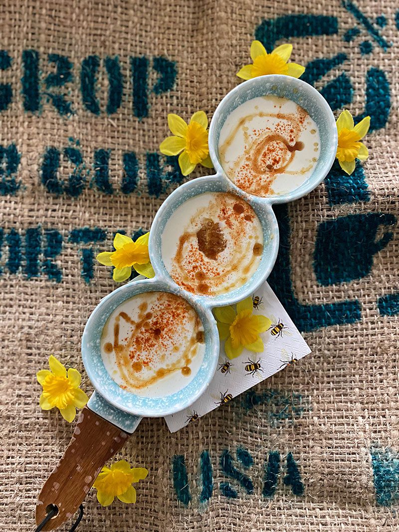Hot honey whipped feta in a bowl