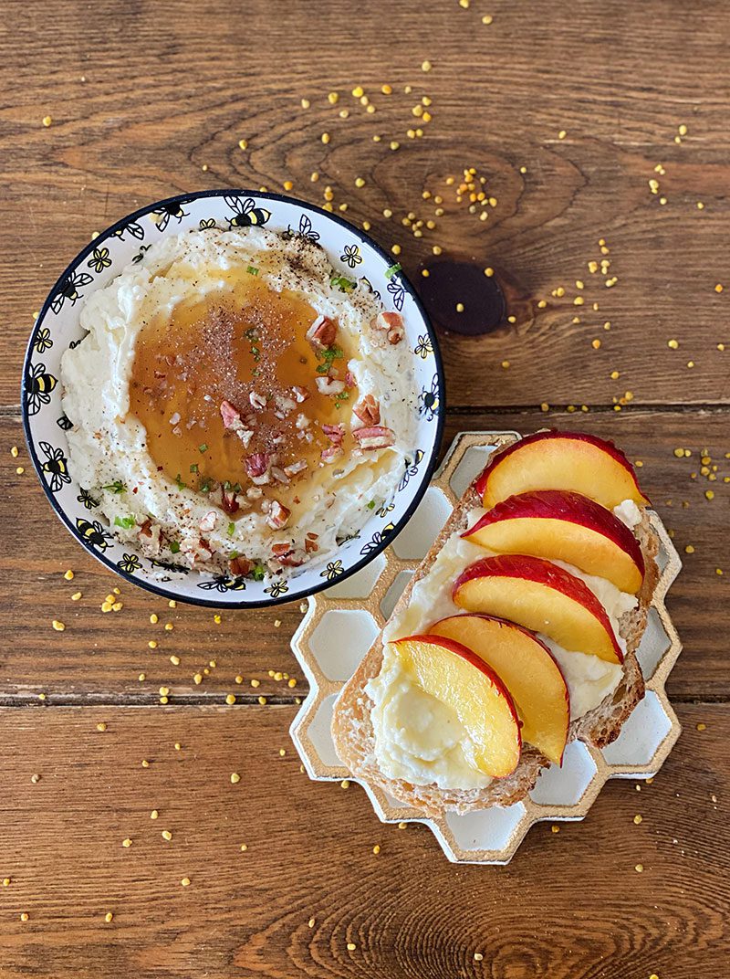 Whipped feta with honey drizzle and fresh herbs
